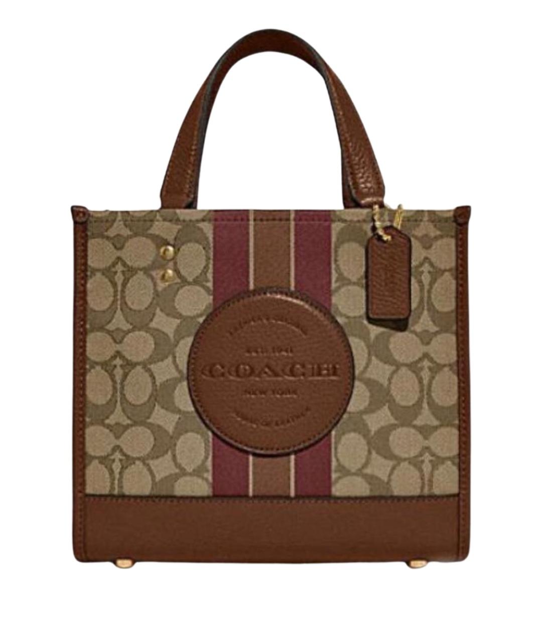 COACH Коричневая кожаная сумка с короткими ручками, фото 1