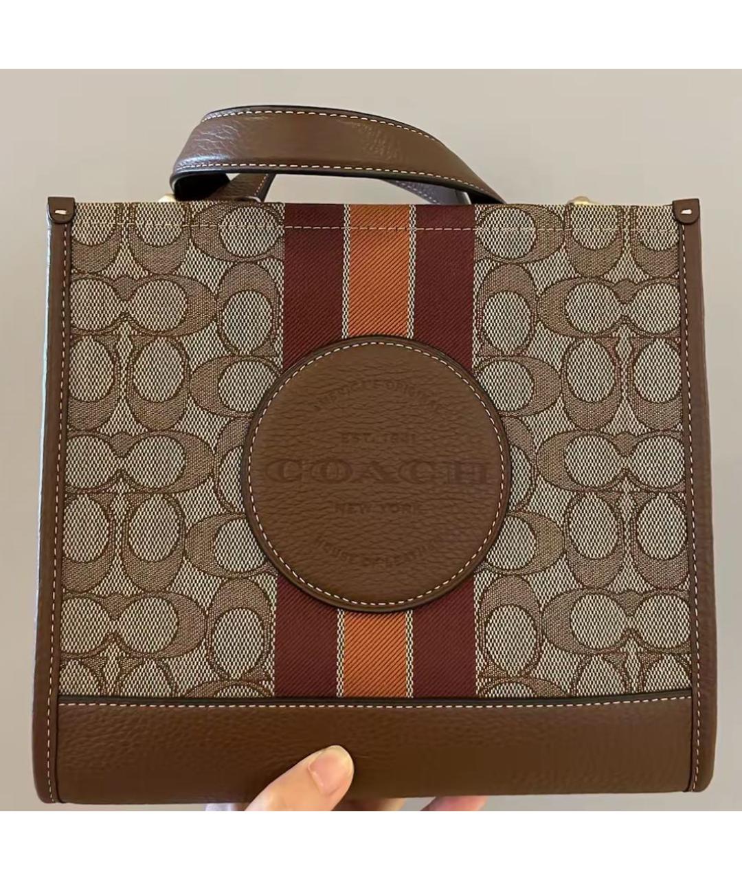 COACH Коричневая кожаная сумка с короткими ручками, фото 8