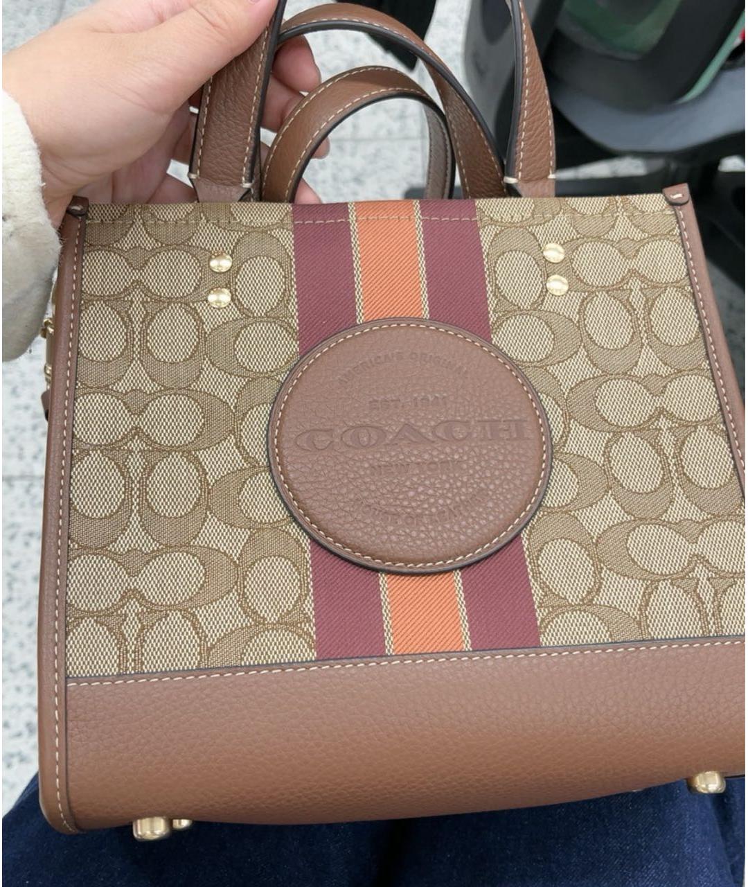 COACH Коричневая кожаная сумка с короткими ручками, фото 6