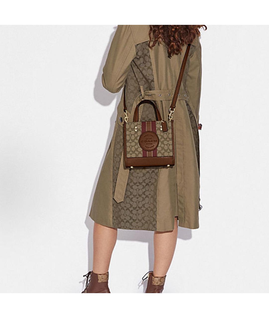 COACH Коричневая кожаная сумка с короткими ручками, фото 4