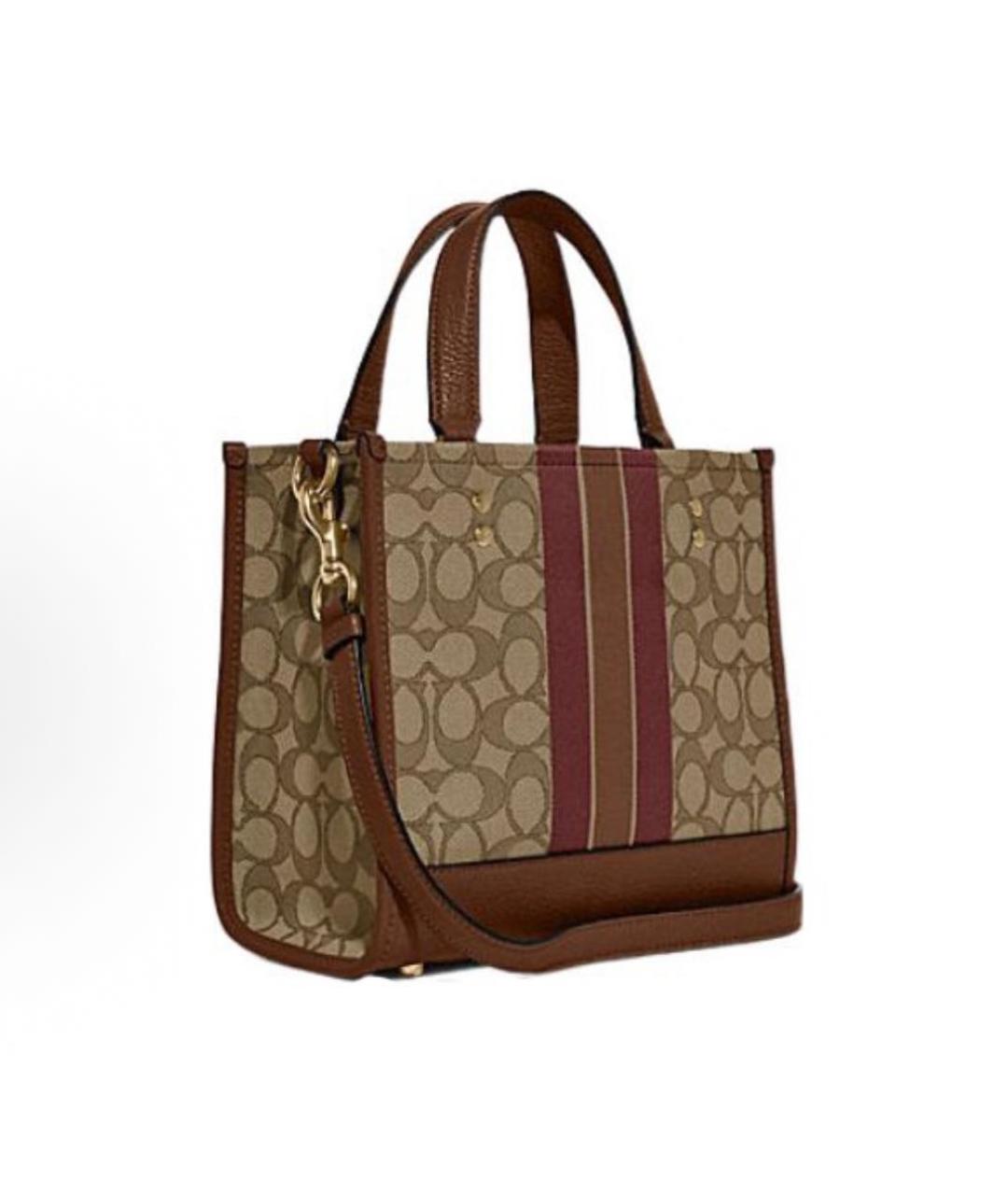 COACH Коричневая кожаная сумка с короткими ручками, фото 2