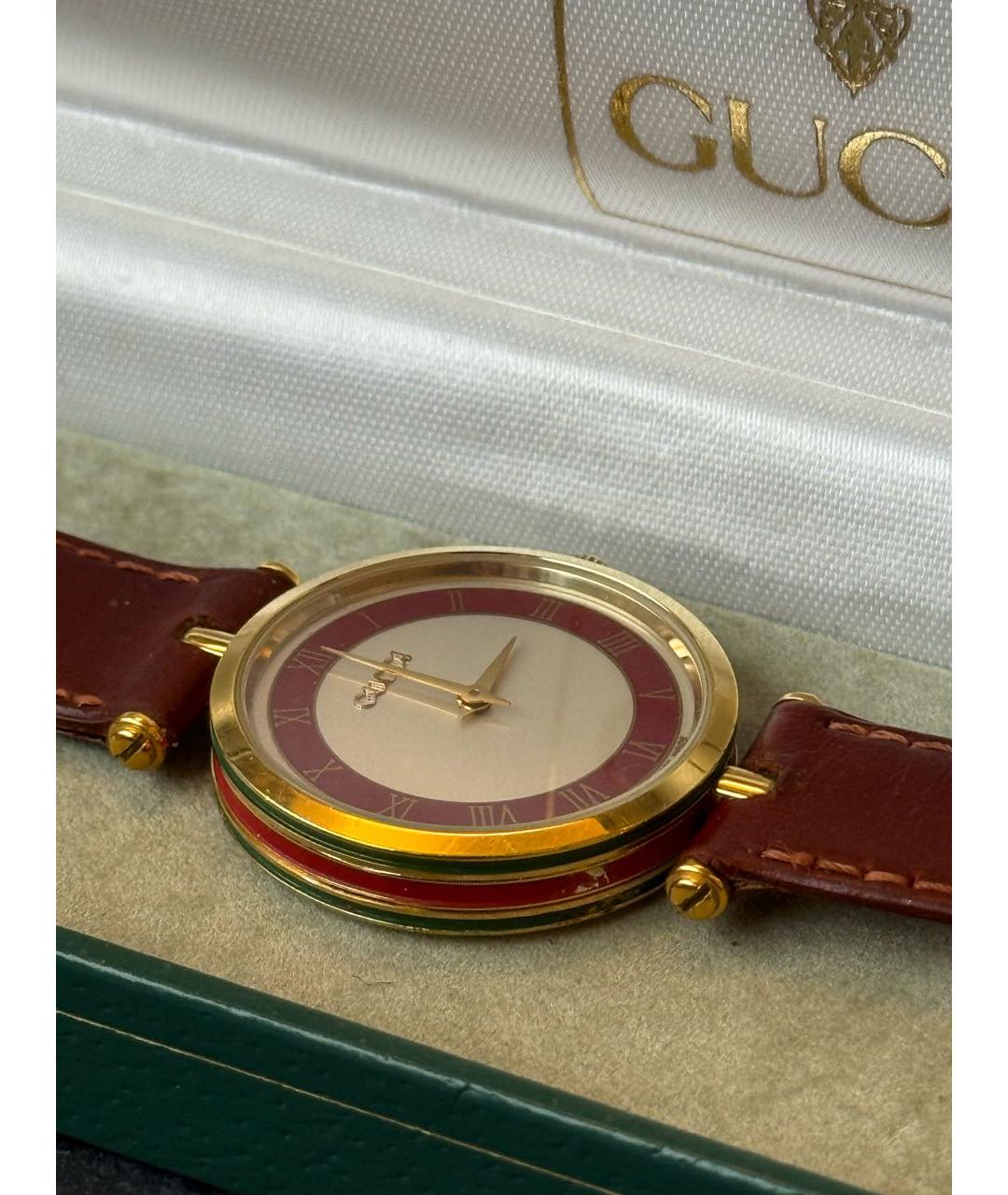 GUCCI Бордовые позолоченные часы, фото 6