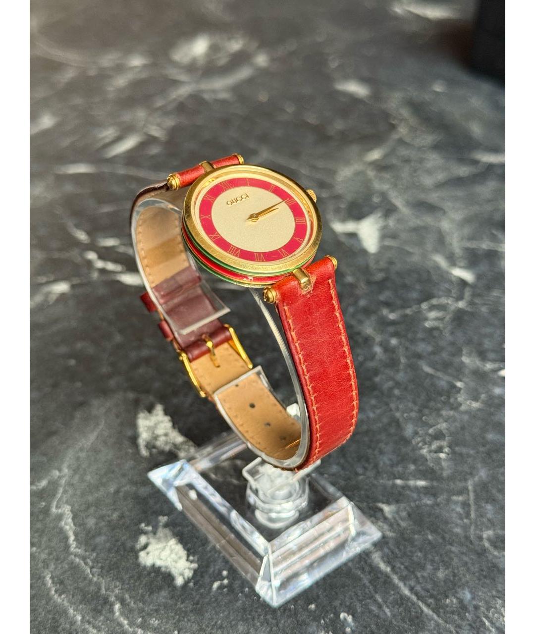 GUCCI Бордовые позолоченные часы, фото 8