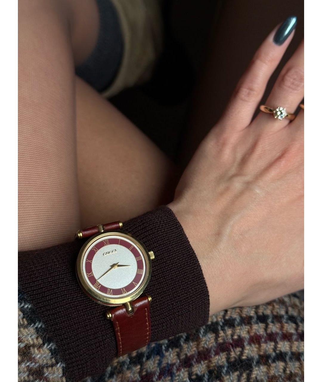 GUCCI Бордовые позолоченные часы, фото 9
