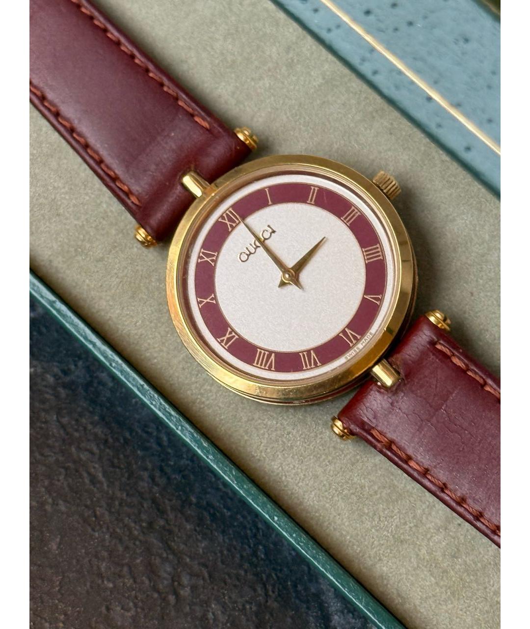 GUCCI Бордовые позолоченные часы, фото 5