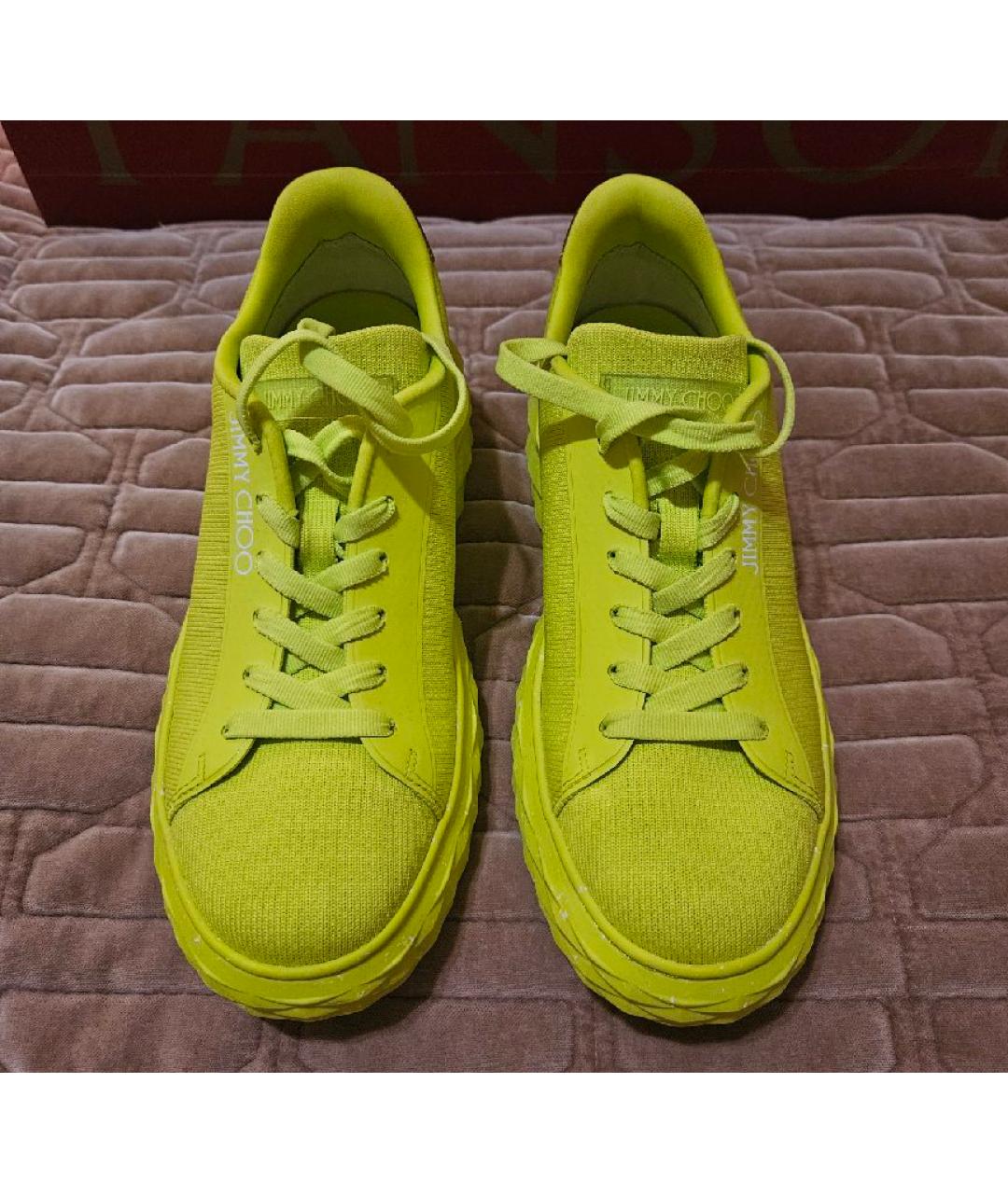 JIMMY CHOO Салатовые текстильные кроссовки, фото 2