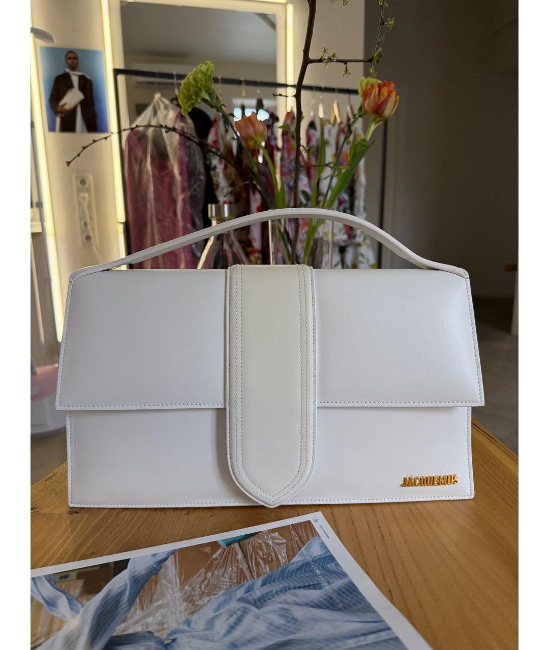 JACQUEMUS Белая кожаная сумка через плечо, фото 4