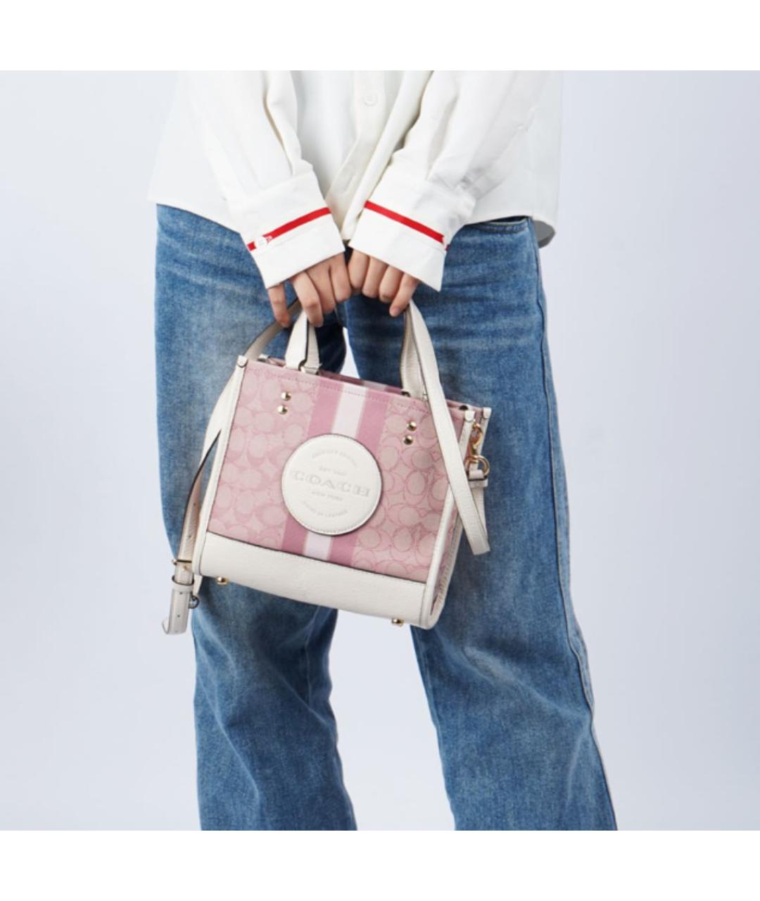 COACH Розовая кожаная сумка с короткими ручками, фото 4