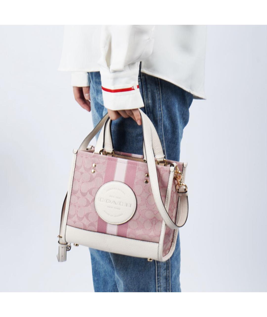 COACH Розовая кожаная сумка с короткими ручками, фото 3