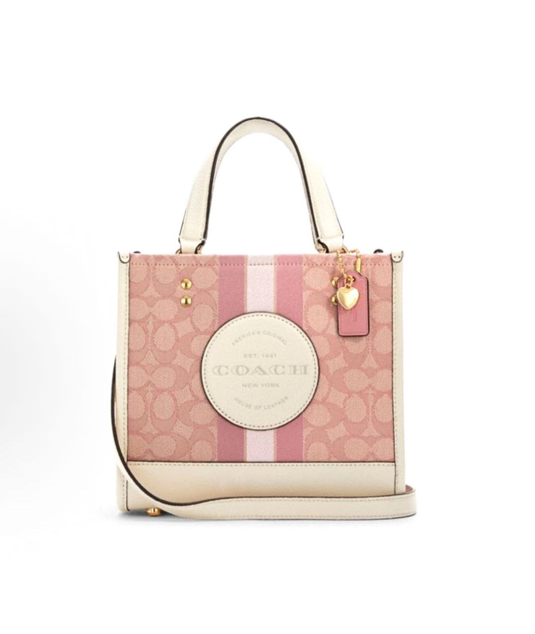 COACH Розовая кожаная сумка с короткими ручками, фото 9