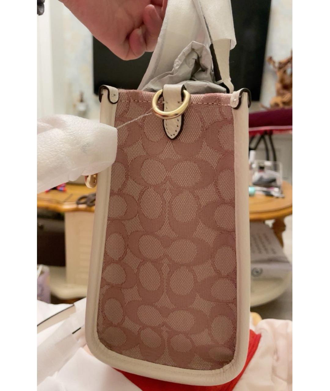 COACH Розовая кожаная сумка с короткими ручками, фото 7