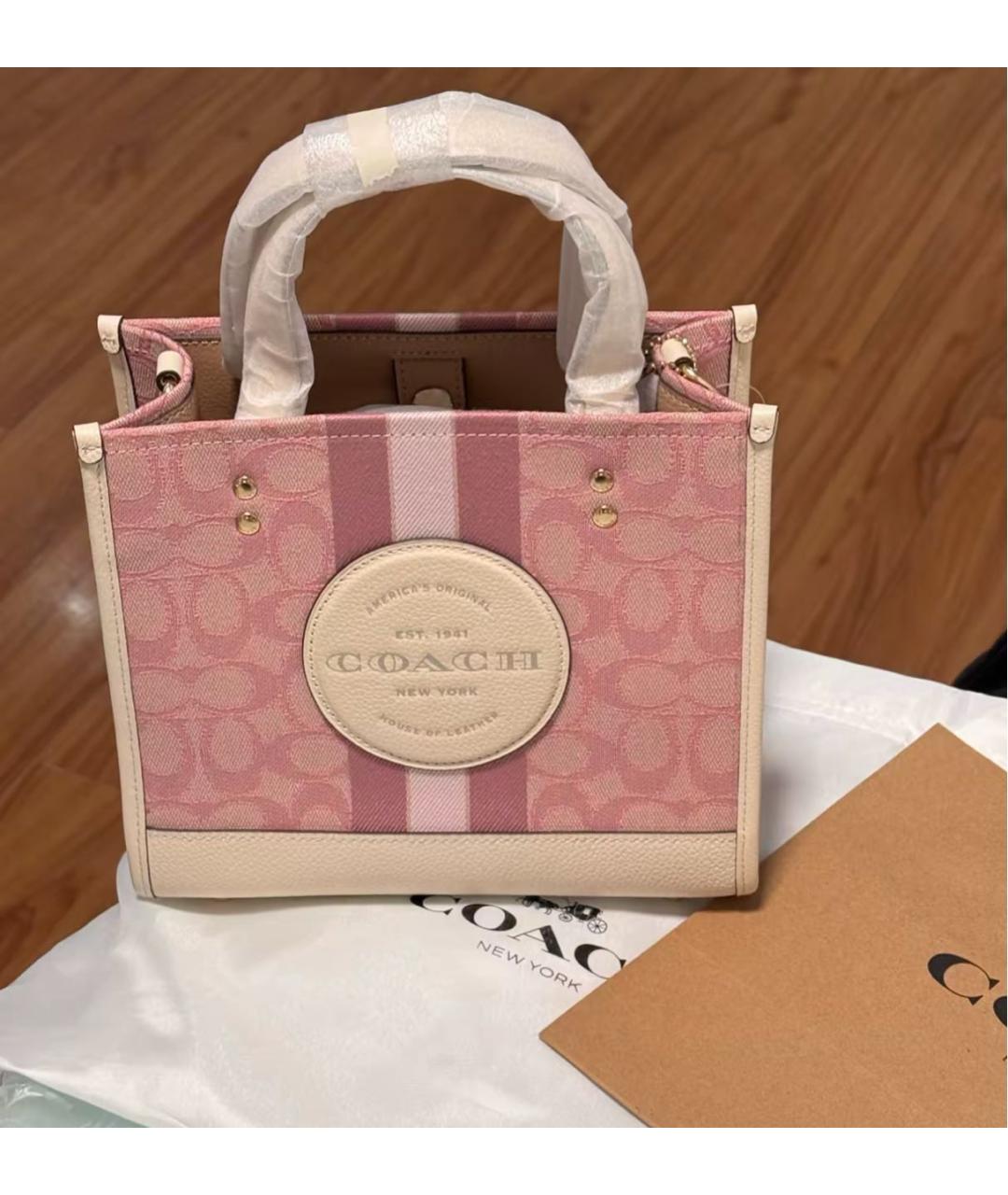 COACH Розовая кожаная сумка с короткими ручками, фото 6