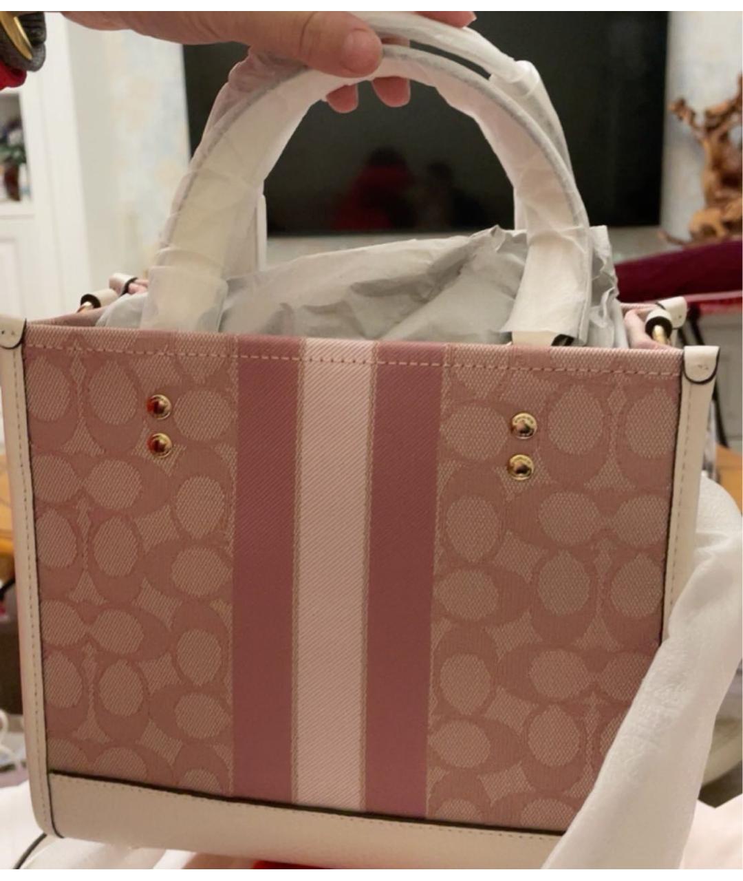 COACH Розовая кожаная сумка с короткими ручками, фото 8