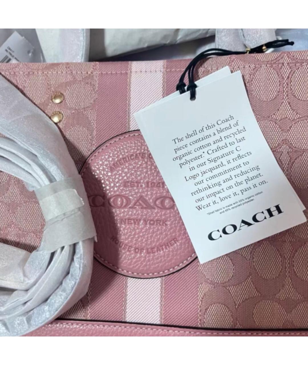 COACH Розовая кожаная сумка с короткими ручками, фото 8