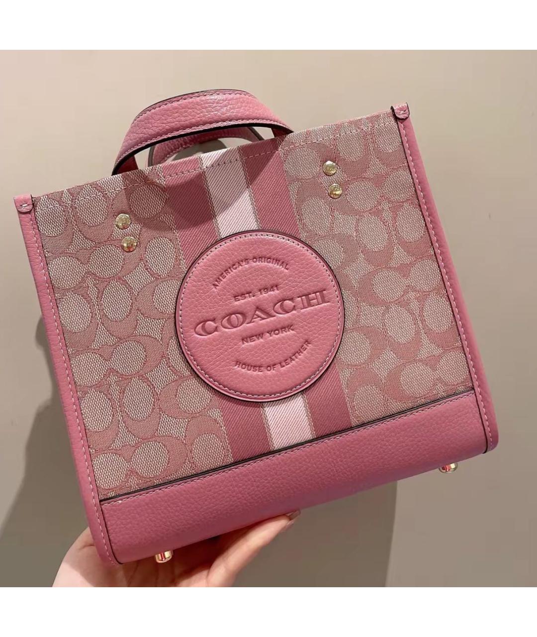 COACH Розовая кожаная сумка с короткими ручками, фото 7