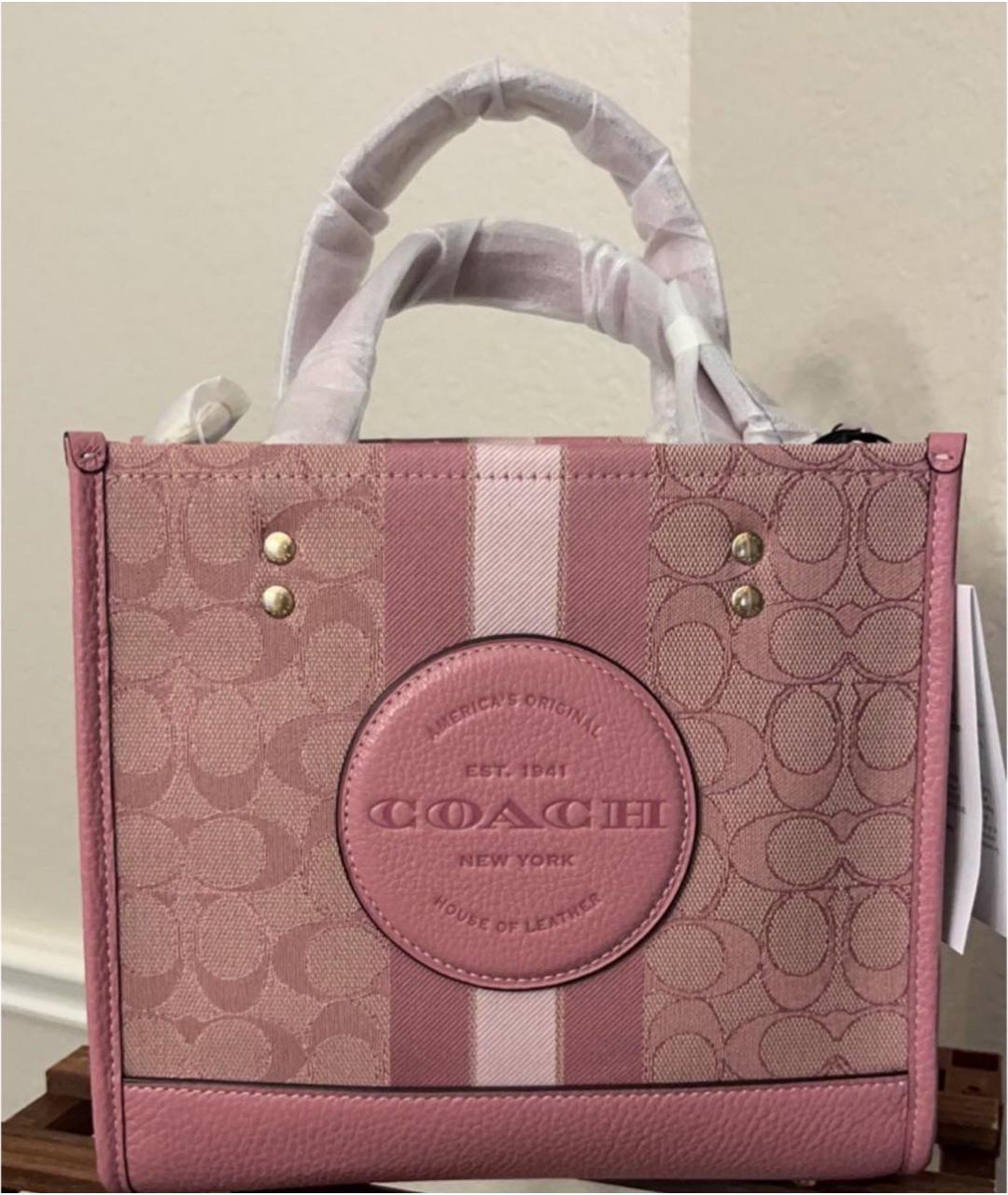 COACH Розовая кожаная сумка с короткими ручками, фото 5