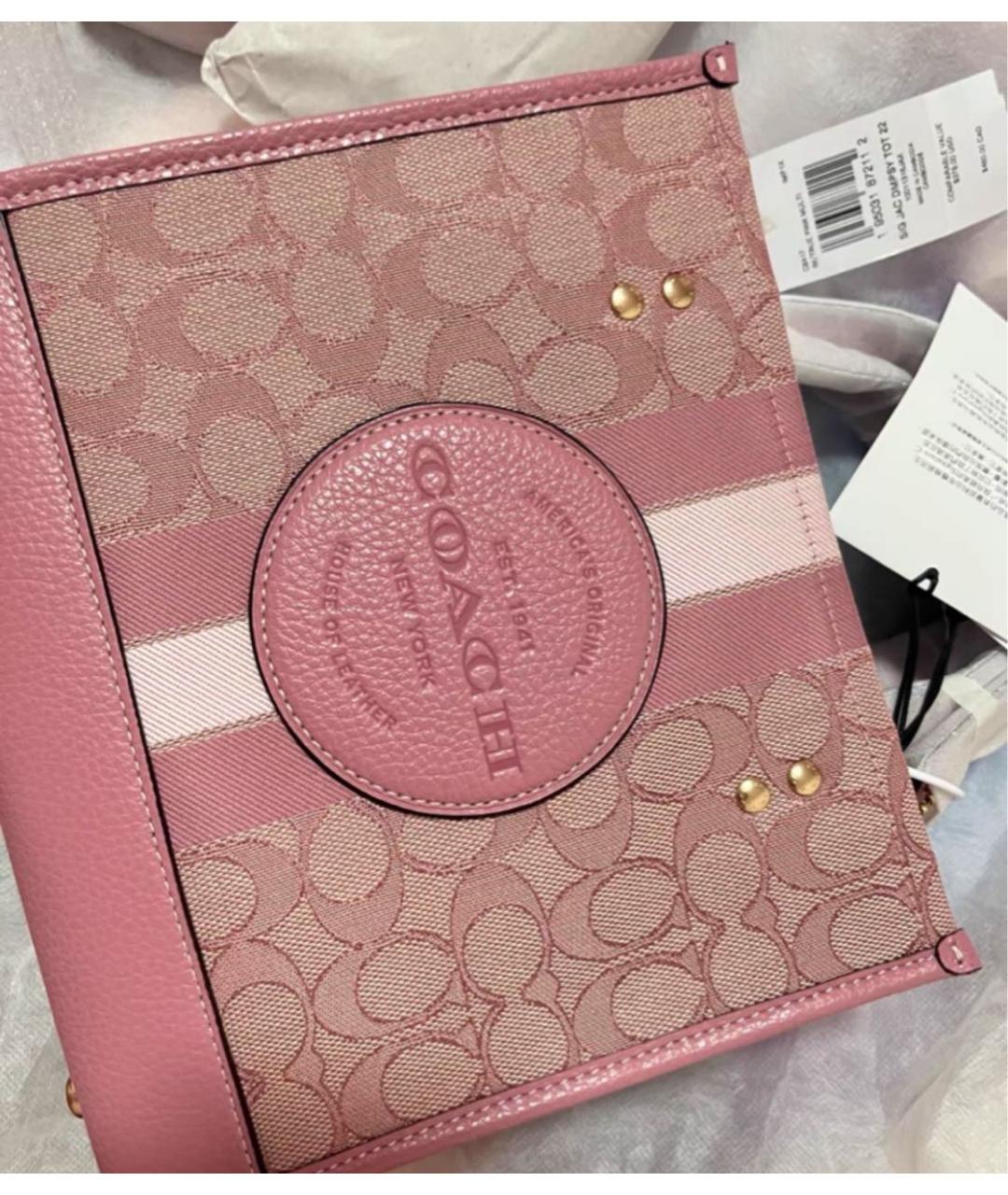 COACH Розовая кожаная сумка с короткими ручками, фото 6