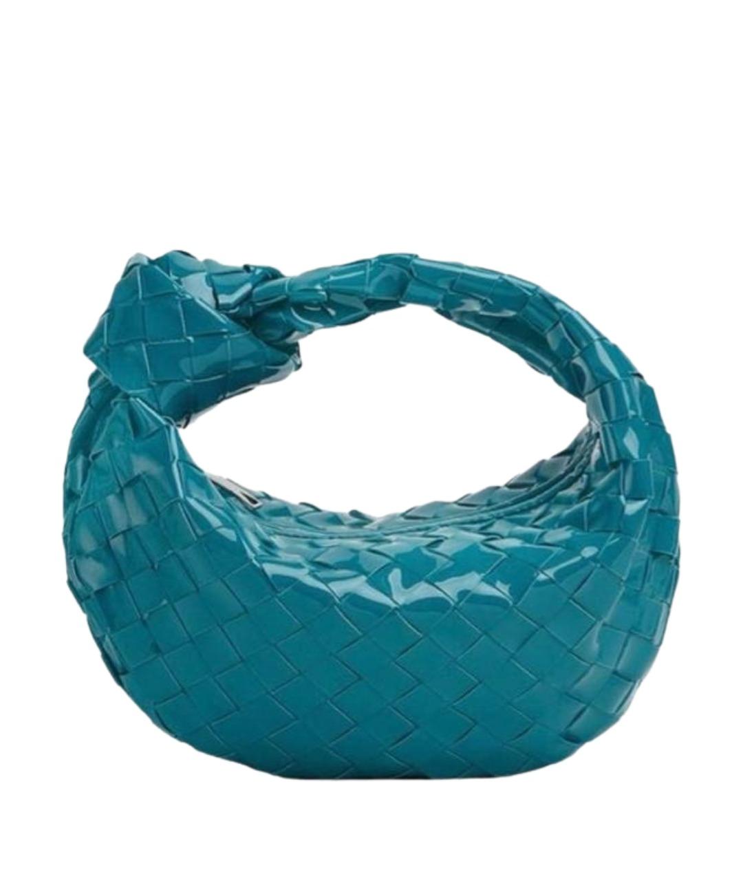 BOTTEGA VENETA Бирюзовая сумка с короткими ручками из лакированной кожи, фото 1