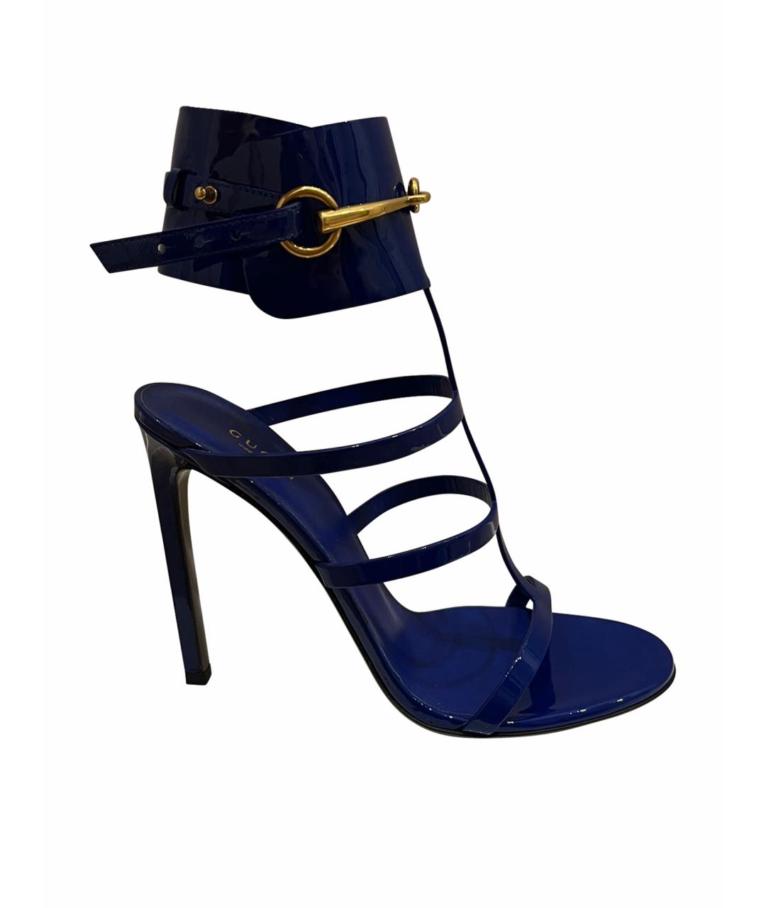 GUCCI Синие босоножки из лакированной кожи, фото 1