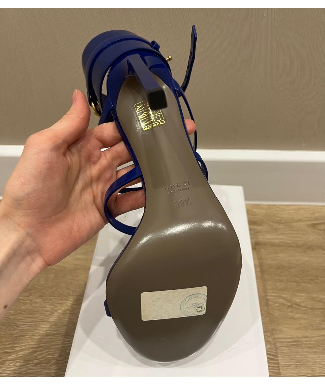 GUCCI Синие босоножки из лакированной кожи, фото 5