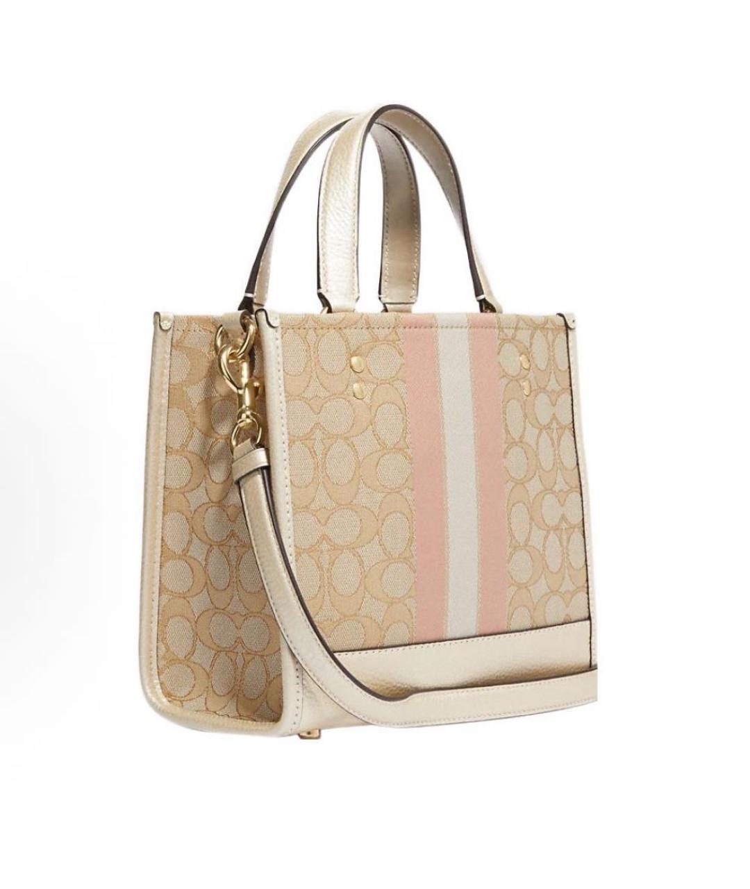 COACH Бежевая кожаная сумка с короткими ручками, фото 2