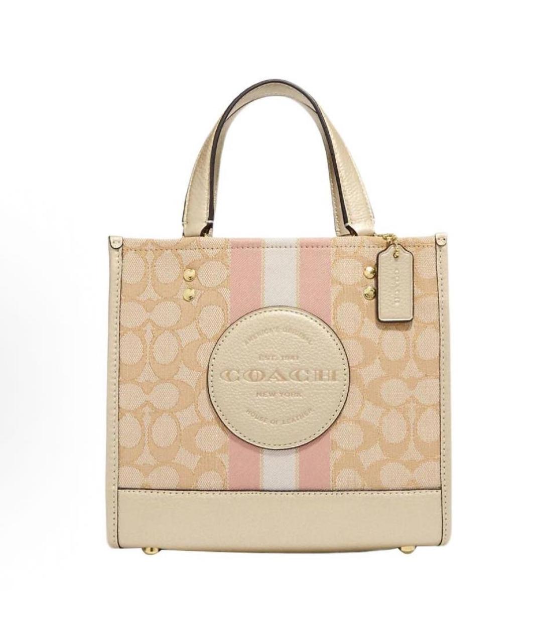 COACH Бежевая кожаная сумка с короткими ручками, фото 9