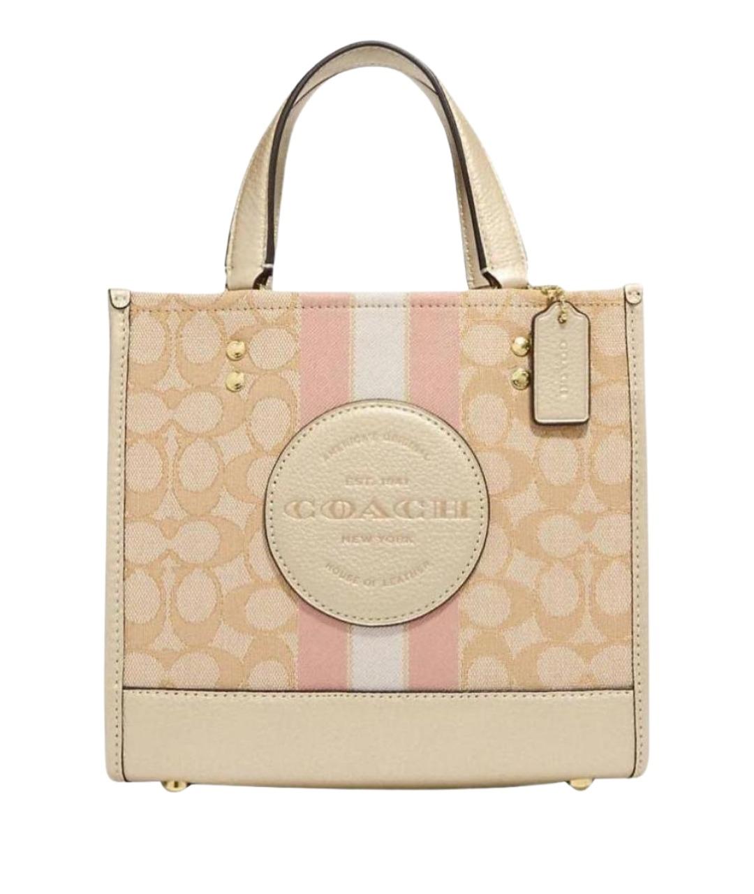 COACH Бежевая кожаная сумка с короткими ручками, фото 1