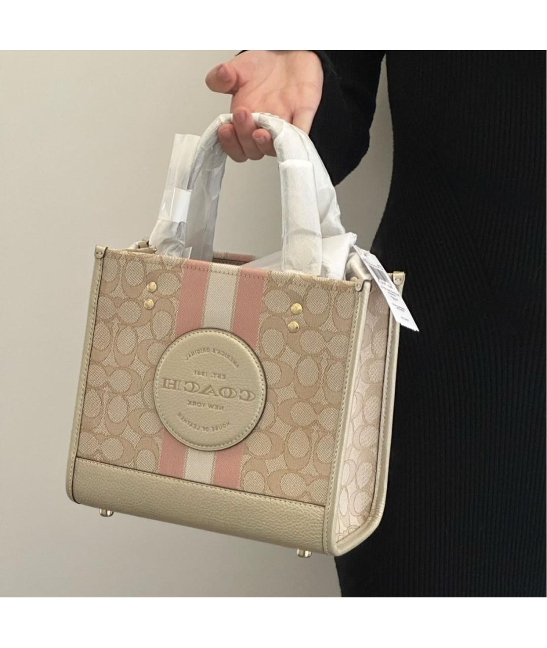 COACH Бежевая кожаная сумка с короткими ручками, фото 8