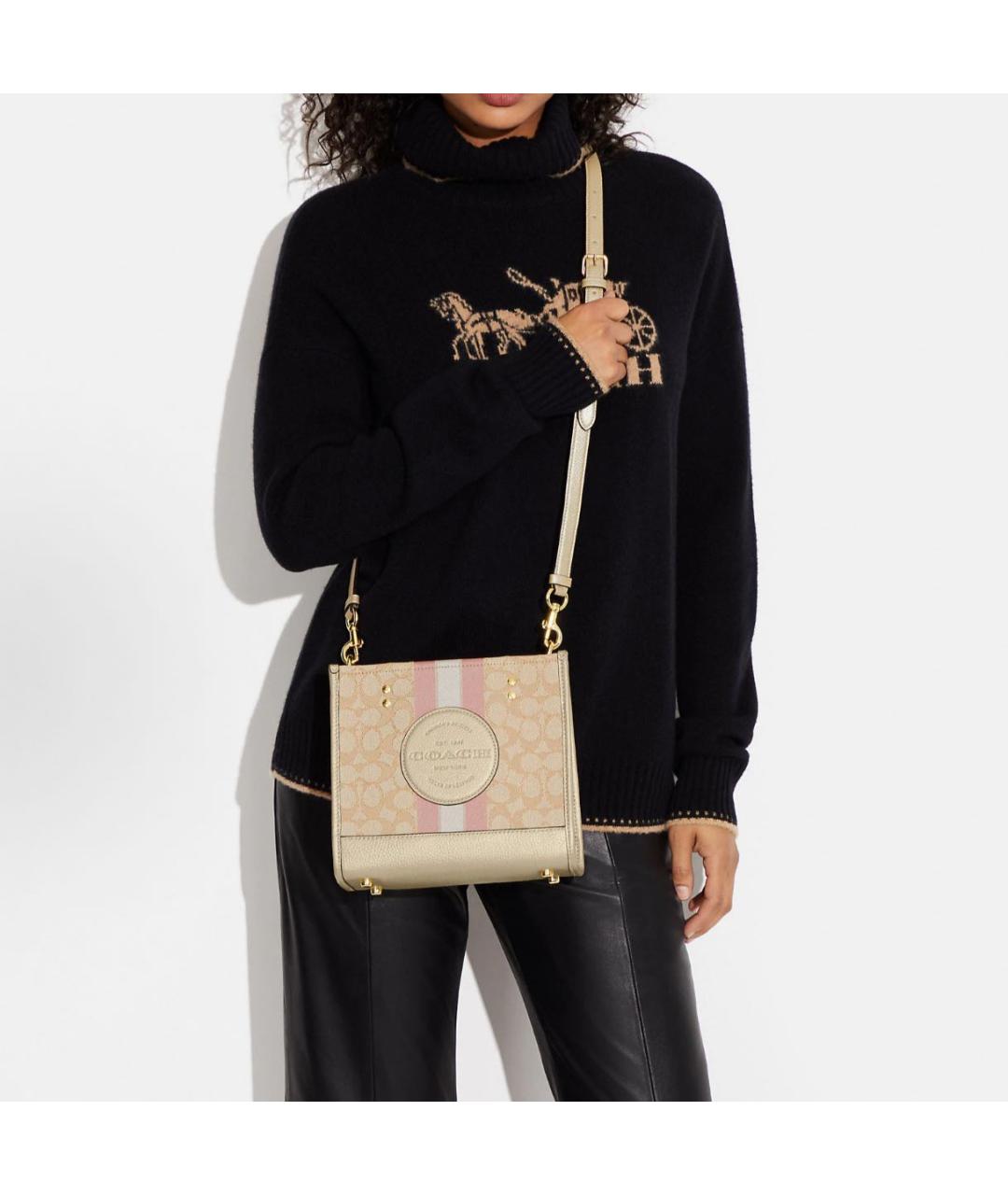 COACH Бежевая кожаная сумка с короткими ручками, фото 4