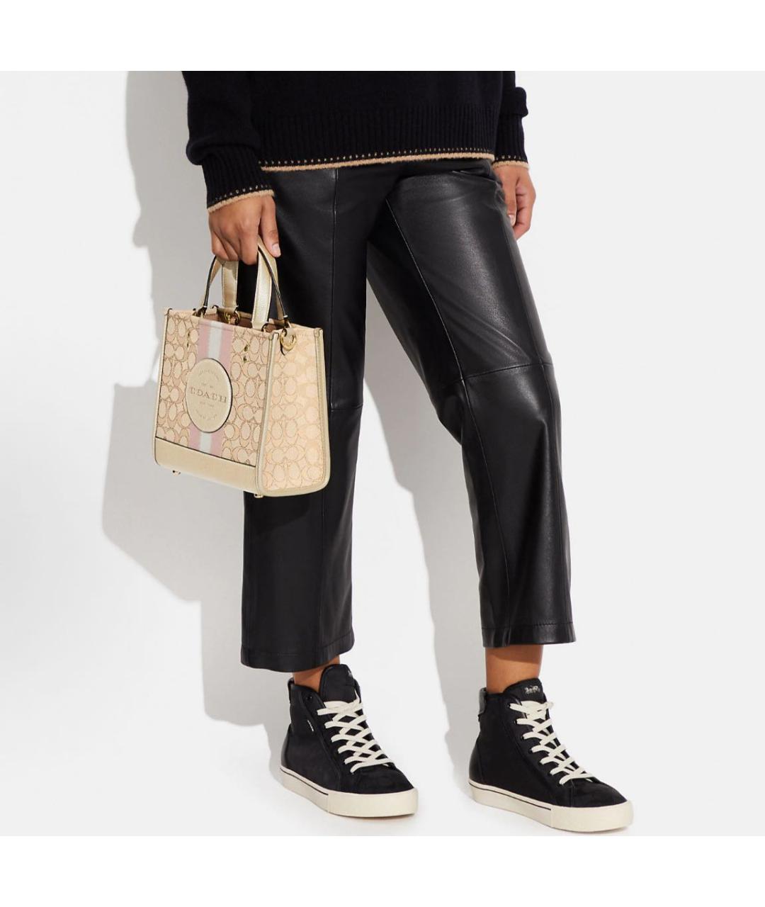 COACH Бежевая кожаная сумка с короткими ручками, фото 5