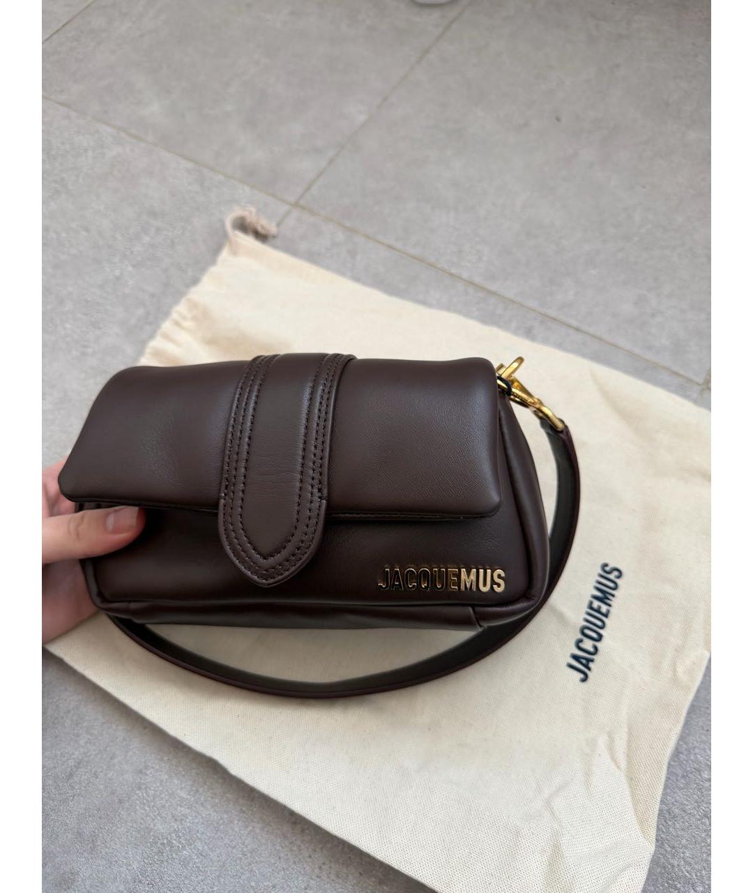 JACQUEMUS Коричневая кожаная сумка с короткими ручками, фото 6