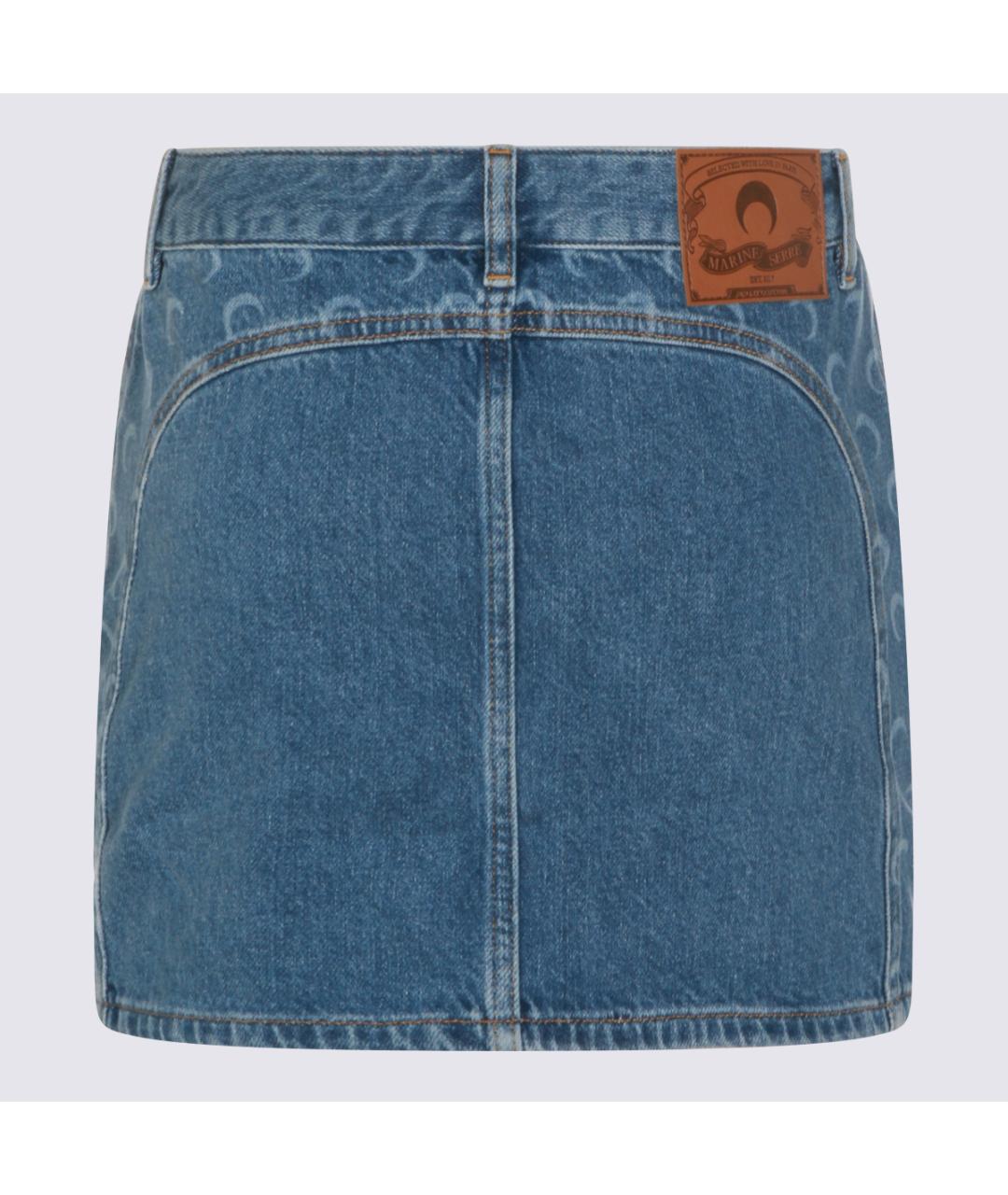 MARINE SERRE Синяя хлопковая юбка мини, фото 2