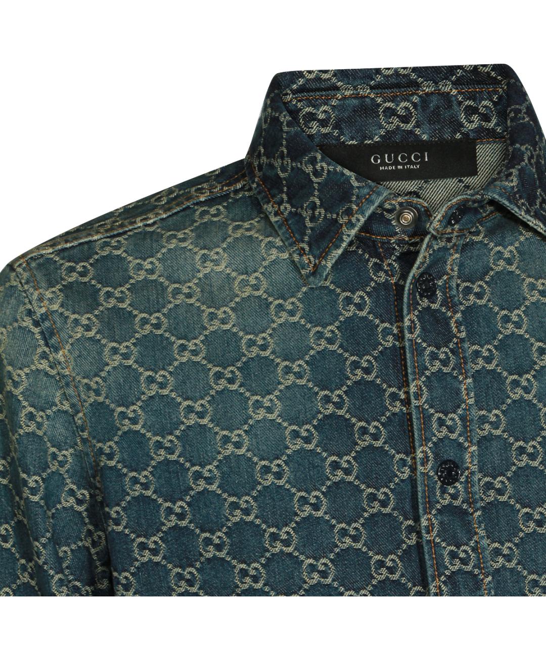 GUCCI Синяя хлопковая кэжуал рубашка, фото 3