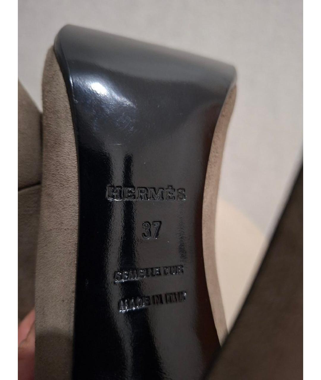 HERMES Антрацитовые замшевые туфли, фото 7