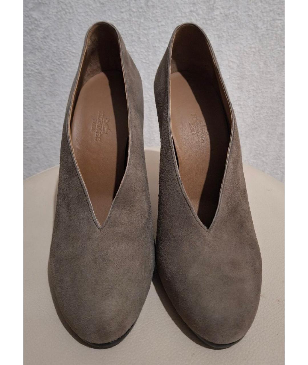 HERMES Антрацитовые замшевые туфли, фото 3