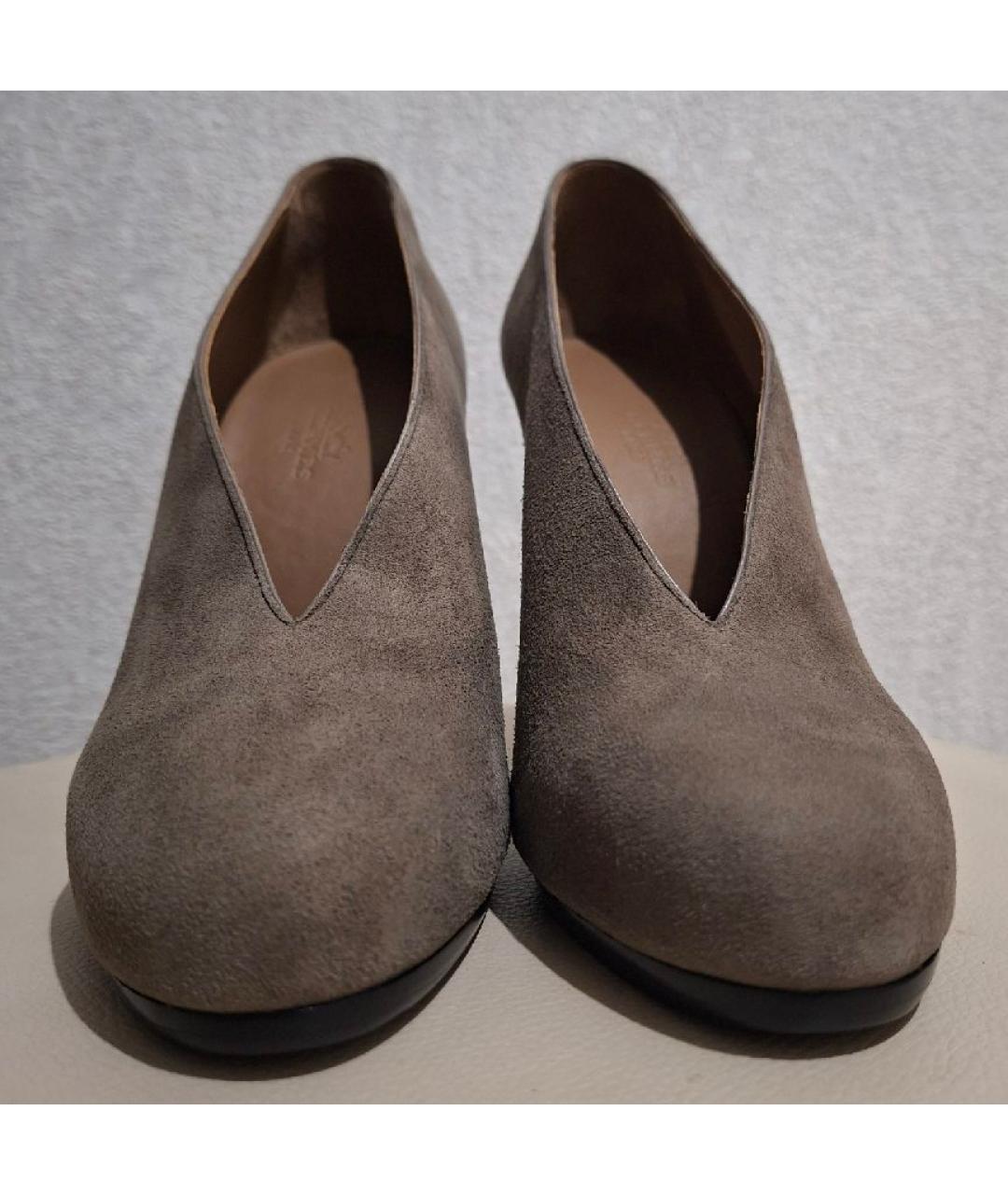 HERMES Антрацитовые замшевые туфли, фото 2