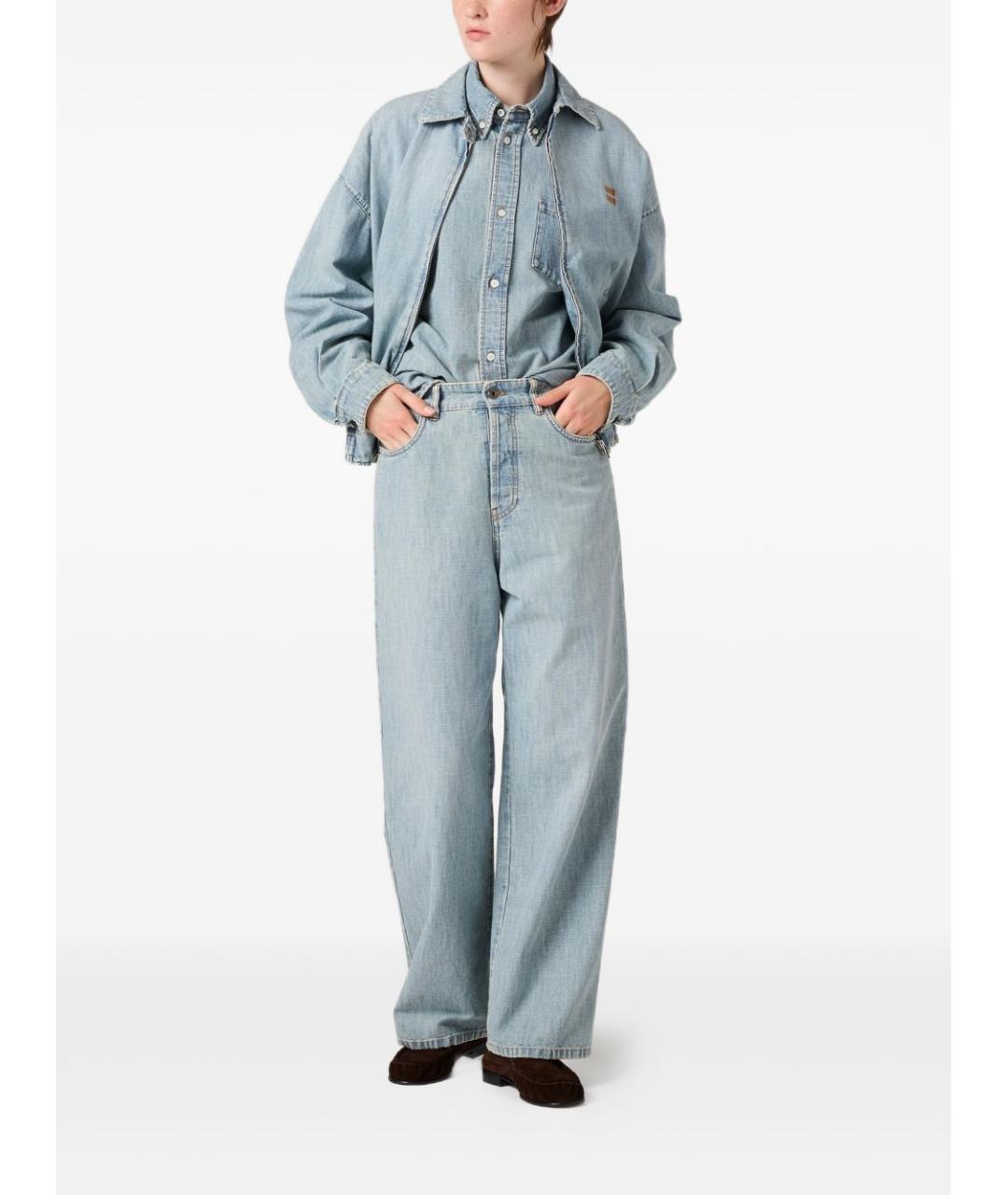 MIU MIU Голубые хлопковые прямые джинсы, фото 4