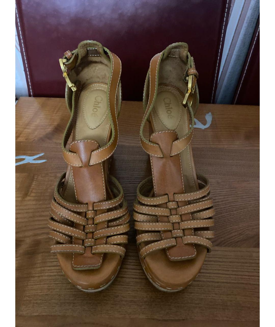 CHLOE Бежевые кожаные босоножки, фото 2