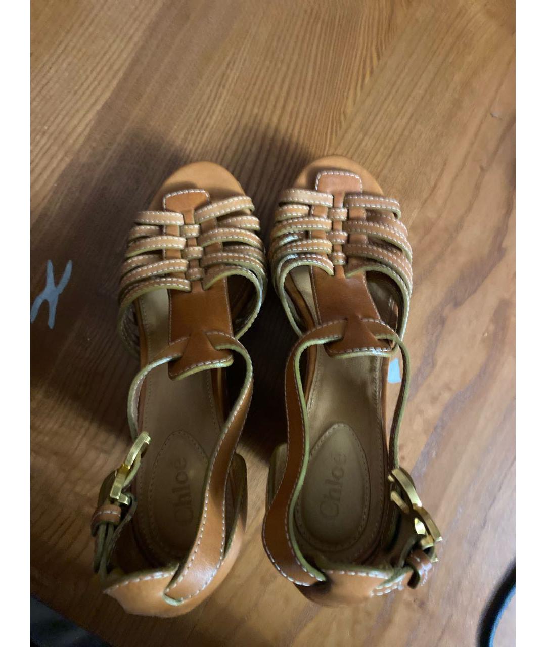 CHLOE Бежевые кожаные босоножки, фото 3