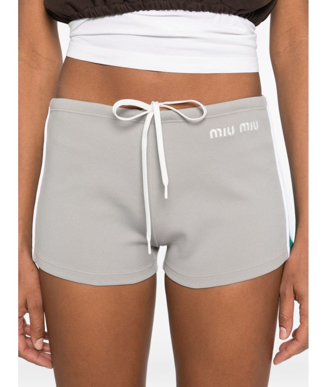 MIU MIU Серые синтетические шорты, фото 4
