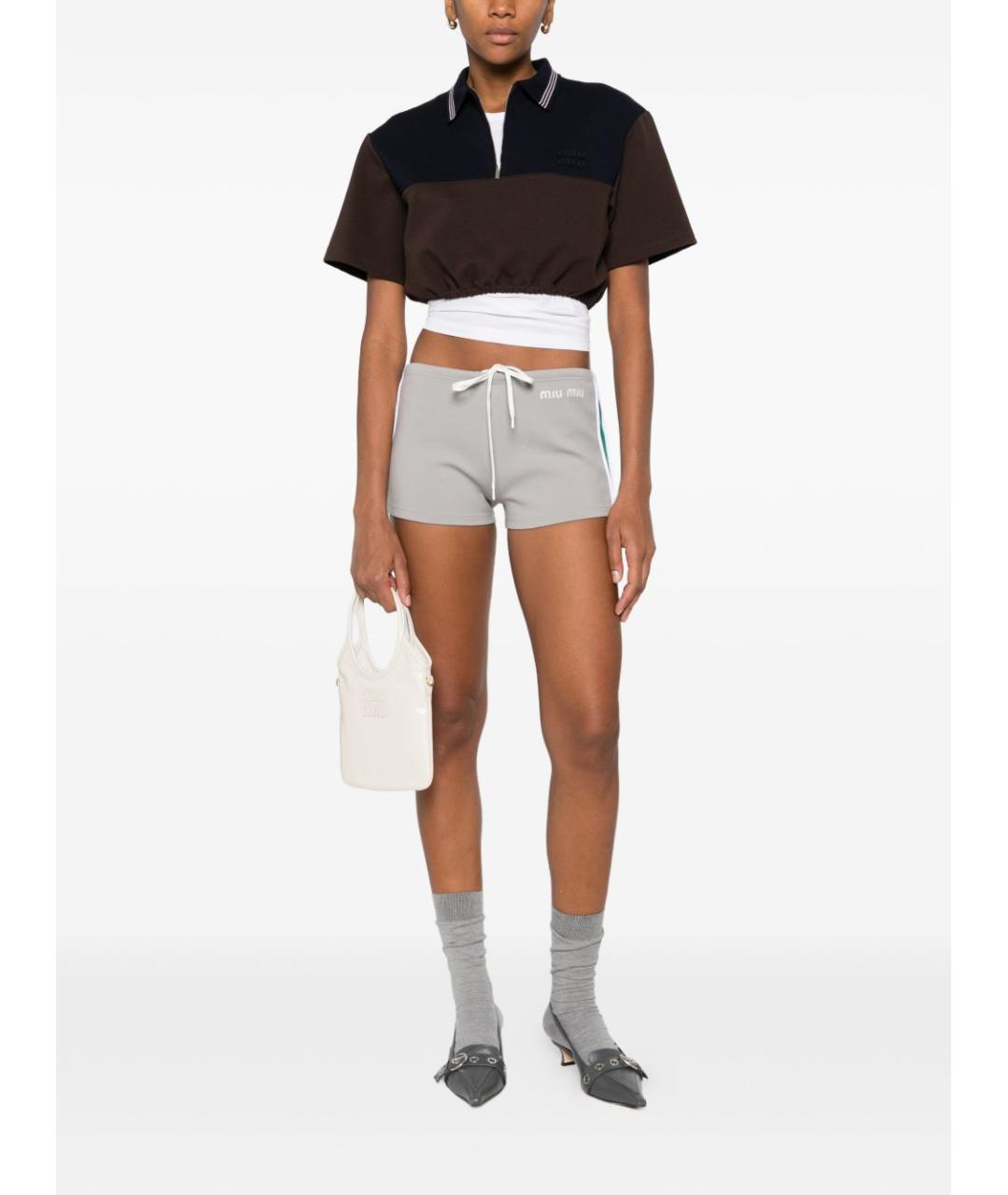 MIU MIU Серые синтетические шорты, фото 2