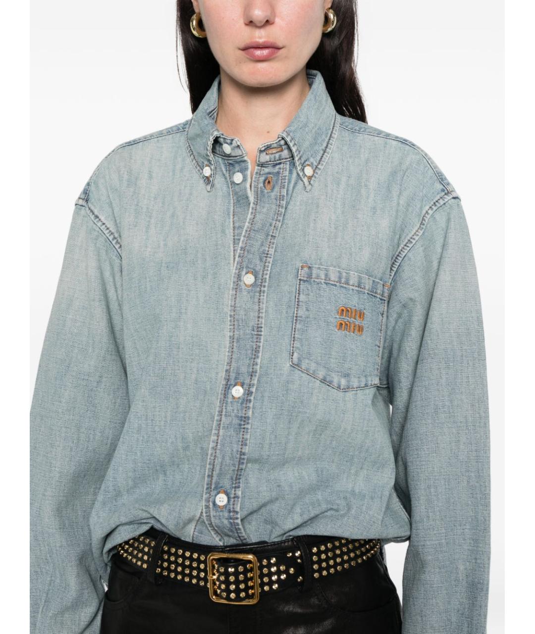 MIU MIU Голубая хлопковая рубашка, фото 4