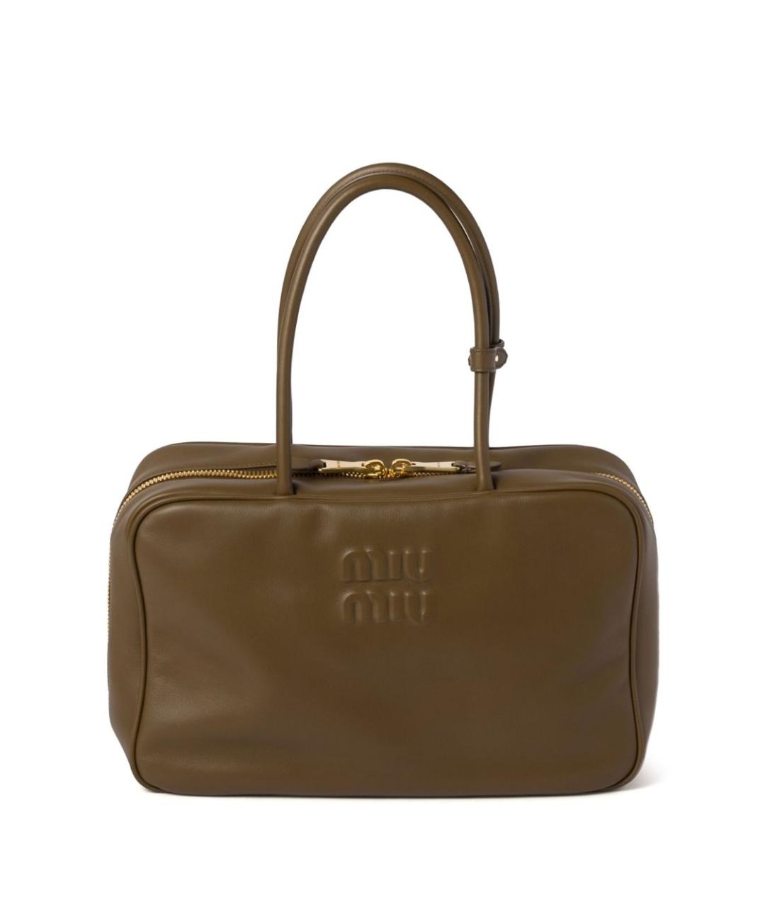 MIU MIU Хаки кожаная сумка с короткими ручками, фото 1