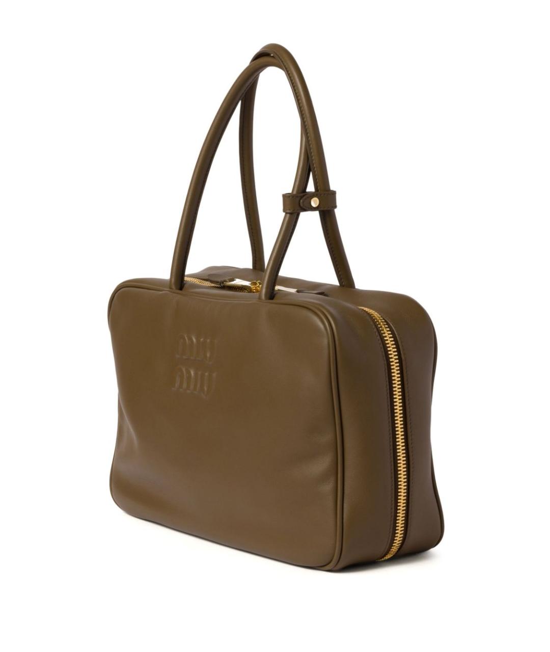 MIU MIU Хаки кожаная сумка с короткими ручками, фото 5
