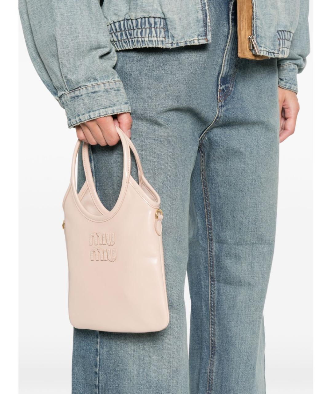 MIU MIU Бежевая кожаная сумка с короткими ручками, фото 4