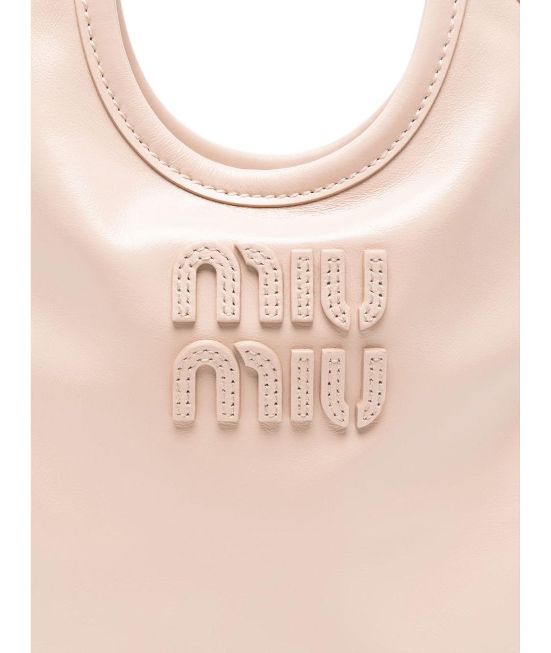 MIU MIU Бежевая кожаная сумка с короткими ручками, фото 5