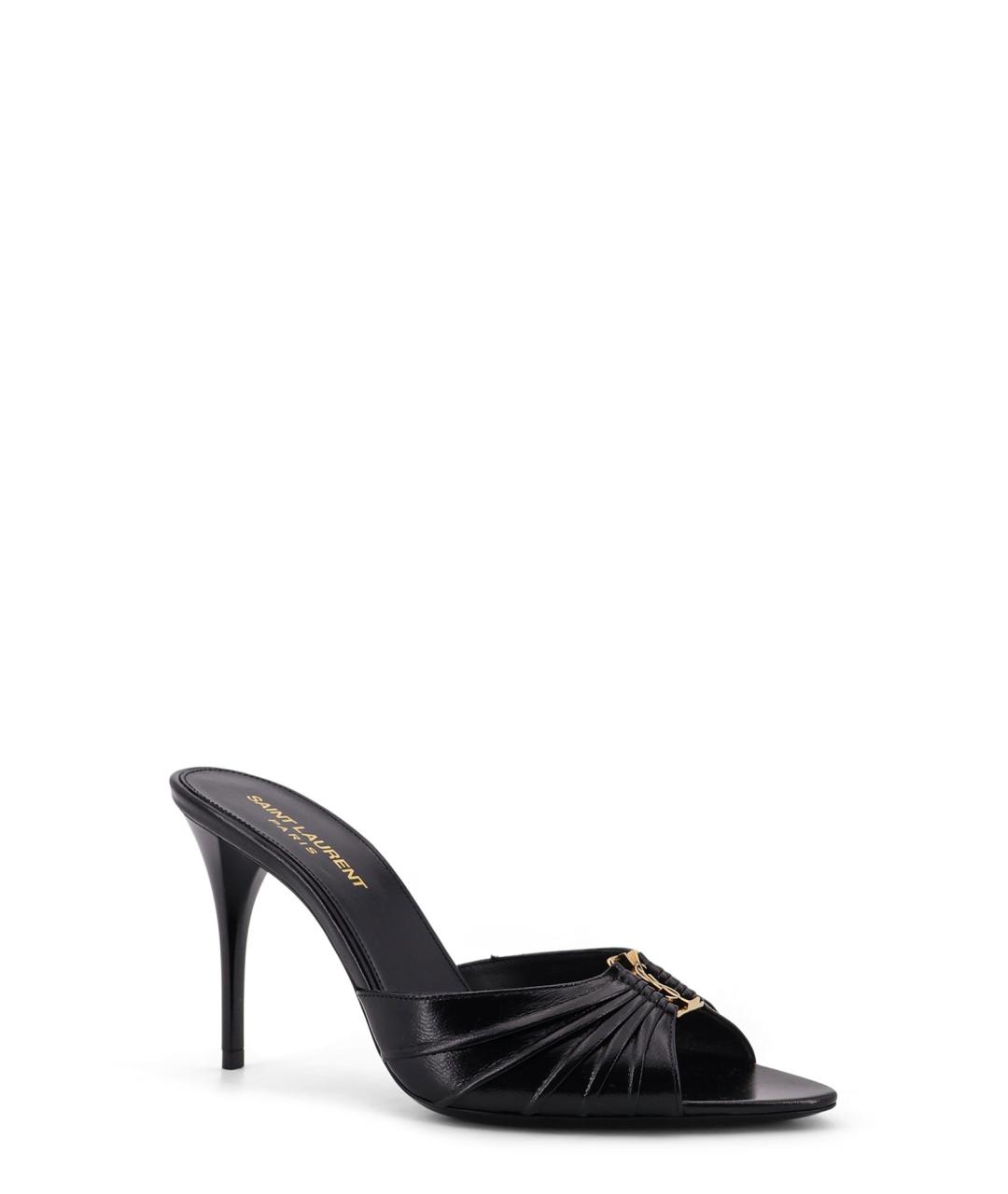 SAINT LAURENT Черные кожаные мюли, фото 2