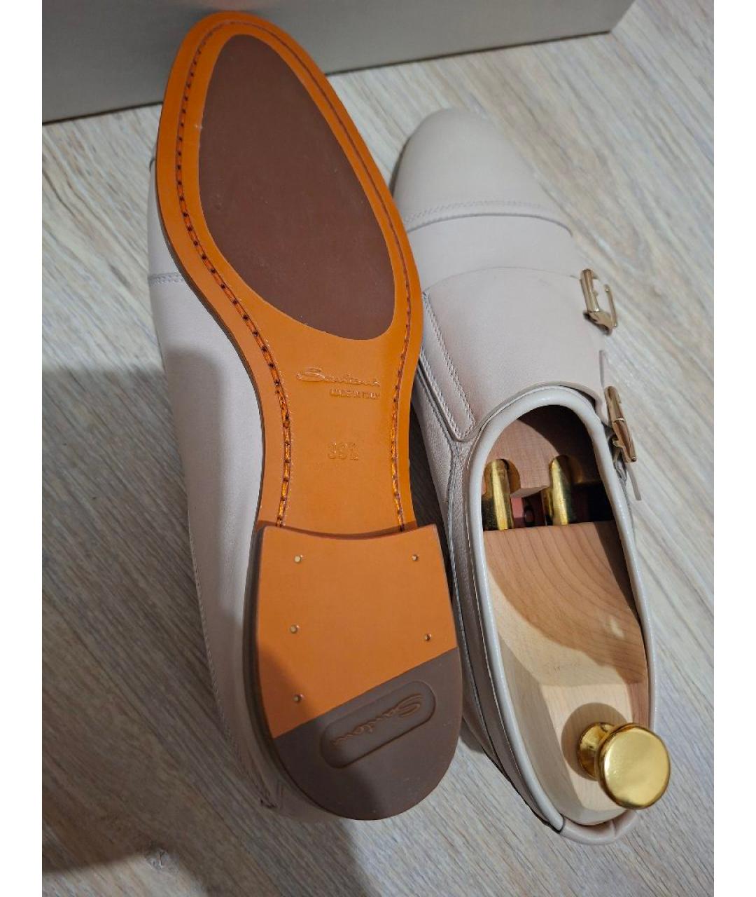SANTONI Бежевые кожаные брогги и оксфорды, фото 5