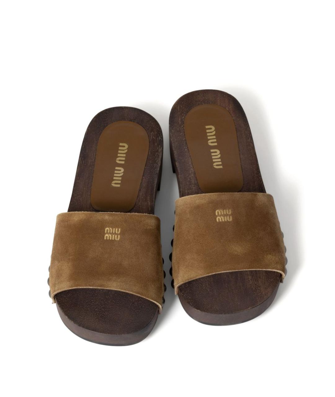 MIU MIU Коричневые замшевые сандалии, фото 2
