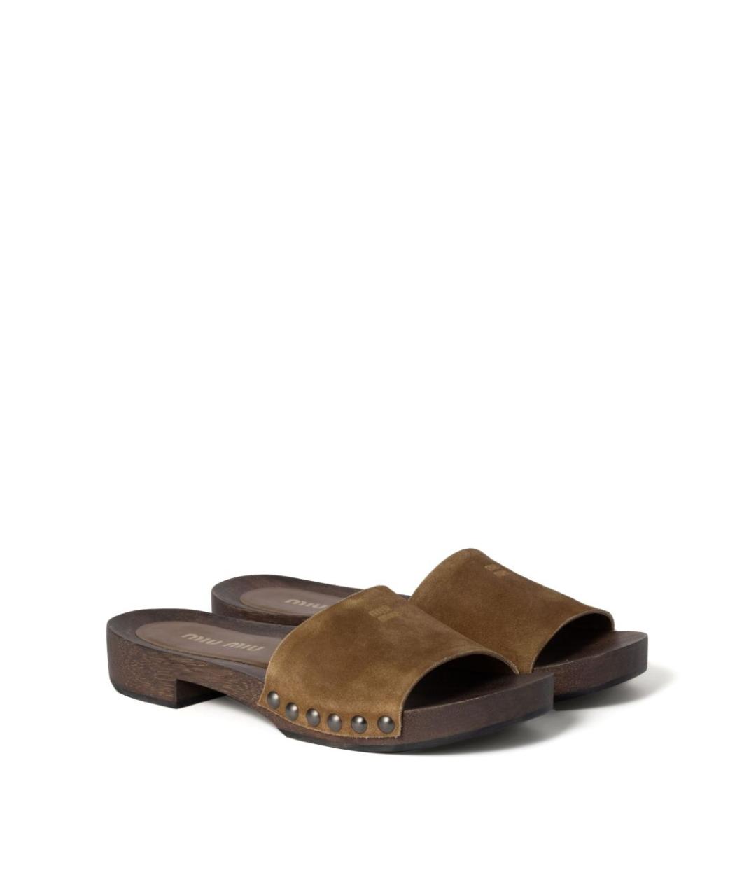 MIU MIU Коричневые замшевые сандалии, фото 3